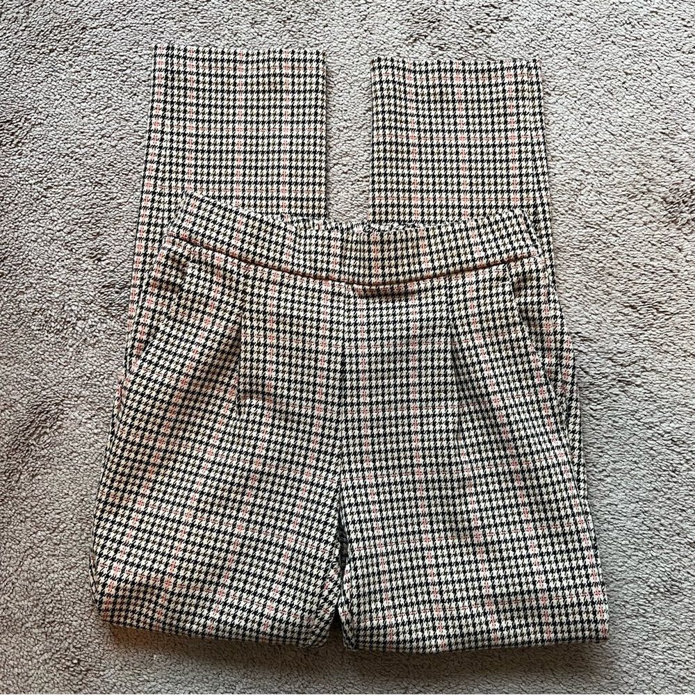 Ann Taylor Houndstooth Plaid Pants in Black, White, and Brown